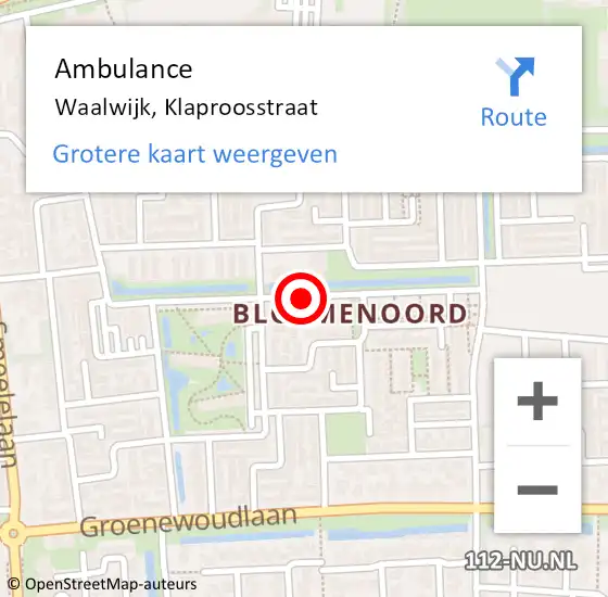 Locatie op kaart van de 112 melding: Ambulance Waalwijk, Klaproosstraat op 9 juli 2019 14:11