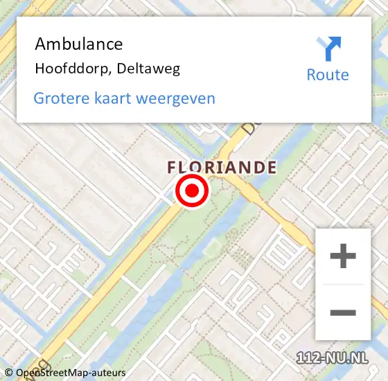 Locatie op kaart van de 112 melding: Ambulance Hoofddorp, Deltaweg op 9 juli 2019 14:19