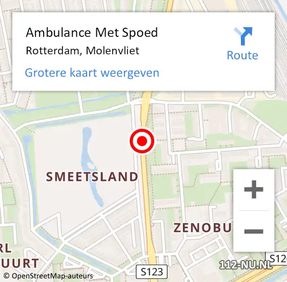Locatie op kaart van de 112 melding: Ambulance Met Spoed Naar Rotterdam, Molenvliet op 9 juli 2019 14:30