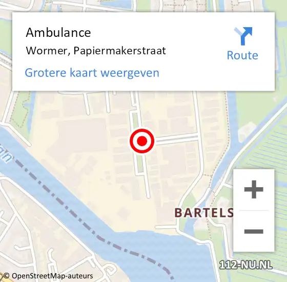 Locatie op kaart van de 112 melding: Ambulance Wormer, Papiermakerstraat op 9 juli 2019 15:30