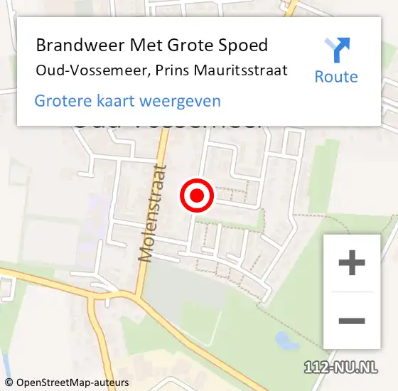 Locatie op kaart van de 112 melding: Brandweer Met Grote Spoed Naar Oud-Vossemeer, Prins Mauritsstraat op 9 juli 2019 16:04