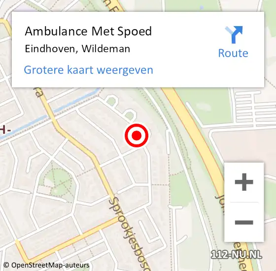 Locatie op kaart van de 112 melding: Ambulance Met Spoed Naar Eindhoven, Wildeman op 9 juli 2019 16:20