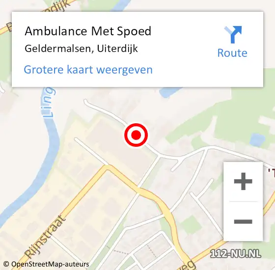 Locatie op kaart van de 112 melding: Ambulance Met Spoed Naar Geldermalsen, Uiterdijk op 9 juli 2019 16:44