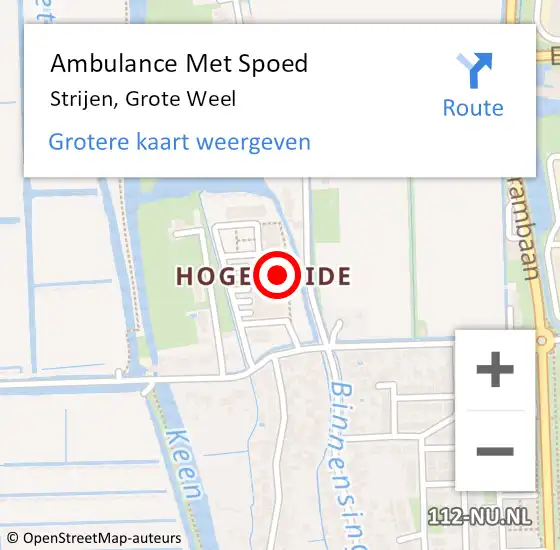 Locatie op kaart van de 112 melding: Ambulance Met Spoed Naar Strijen, Grote Weel op 9 juli 2019 18:01