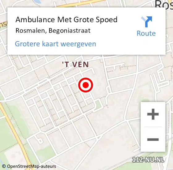 Locatie op kaart van de 112 melding: Ambulance Met Grote Spoed Naar Rosmalen, Begoniastraat op 9 juli 2019 19:45