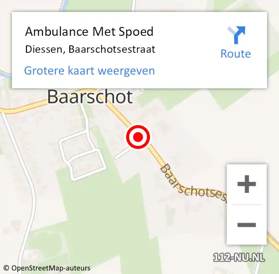 Locatie op kaart van de 112 melding: Ambulance Met Spoed Naar Diessen, Baarschotsestraat op 9 juli 2019 21:47