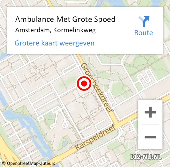 Locatie op kaart van de 112 melding: Ambulance Met Grote Spoed Naar Amsterdam, Kormelinkweg op 9 juli 2019 23:22
