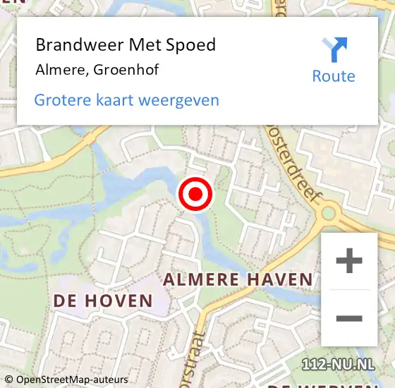 Locatie op kaart van de 112 melding: Brandweer Met Spoed Naar Almere, Groenhof op 9 juli 2019 23:24
