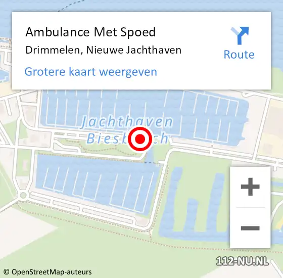 Locatie op kaart van de 112 melding: Ambulance Met Spoed Naar Drimmelen, Nieuwe Jachthaven op 10 juli 2019 02:49