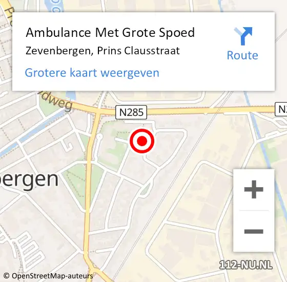 Locatie op kaart van de 112 melding: Ambulance Met Grote Spoed Naar Zevenbergen, Prins Clausstraat op 10 juli 2019 03:10