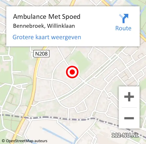 Locatie op kaart van de 112 melding: Ambulance Met Spoed Naar Bennebroek, Willinklaan op 10 juli 2019 04:08