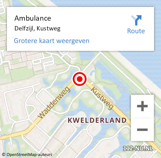 Locatie op kaart van de 112 melding: Ambulance Delfzijl, Kustweg op 10 juli 2019 05:23
