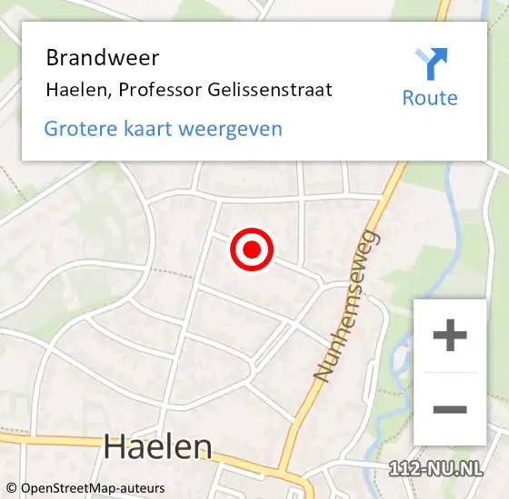 Locatie op kaart van de 112 melding: Brandweer Haelen, Professor Gelissenstraat op 10 juli 2019 06:13