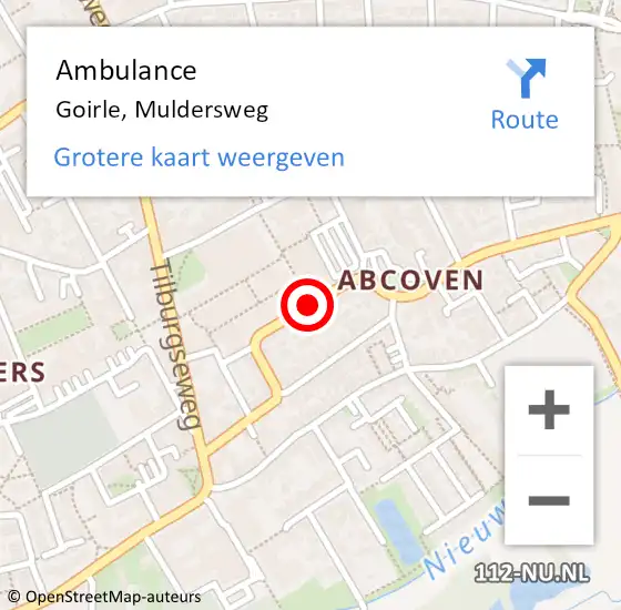 Locatie op kaart van de 112 melding: Ambulance Goirle, Muldersweg op 10 juli 2019 08:30