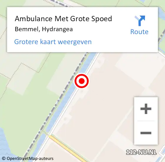 Locatie op kaart van de 112 melding: Ambulance Met Grote Spoed Naar Bemmel, Hydrangea op 10 juli 2019 08:41