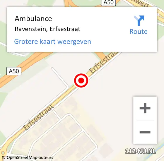 Locatie op kaart van de 112 melding: Ambulance Ravenstein, Erfsestraat op 10 juli 2019 10:13