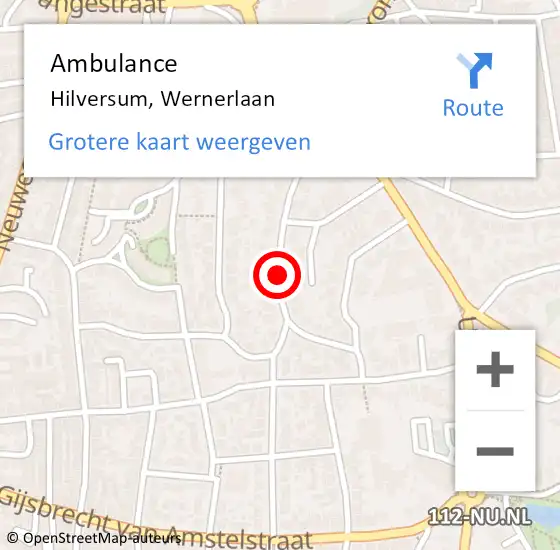 Locatie op kaart van de 112 melding: Ambulance Hilversum, Wernerlaan op 10 juli 2019 12:39