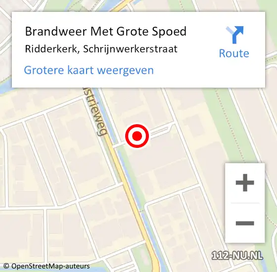 Locatie op kaart van de 112 melding: Brandweer Met Grote Spoed Naar Ridderkerk, Schrijnwerkerstraat op 10 juli 2019 14:17