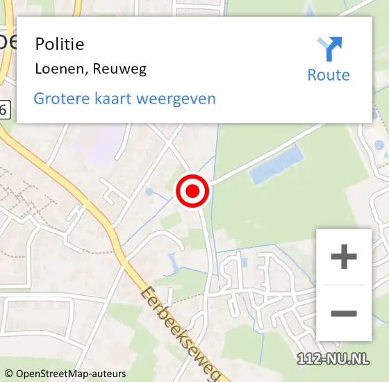 Locatie op kaart van de 112 melding: Politie Loenen, Reuweg op 10 juli 2019 14:56