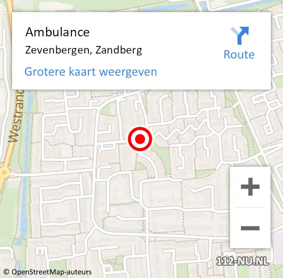 Locatie op kaart van de 112 melding: Ambulance Zevenbergen, Zandberg op 10 juli 2019 15:31