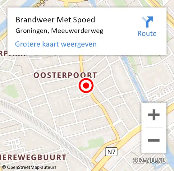 Locatie op kaart van de 112 melding: Brandweer Met Spoed Naar Groningen, Meeuwerderweg op 10 juli 2019 16:03