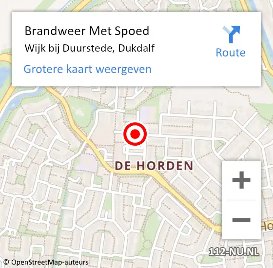 Locatie op kaart van de 112 melding: Brandweer Met Spoed Naar Wijk bij Duurstede, Dukdalf op 10 juli 2019 16:40