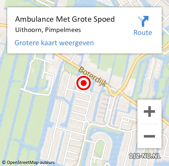 Locatie op kaart van de 112 melding: Ambulance Met Grote Spoed Naar Uithoorn, Pimpelmees op 10 juli 2019 18:27