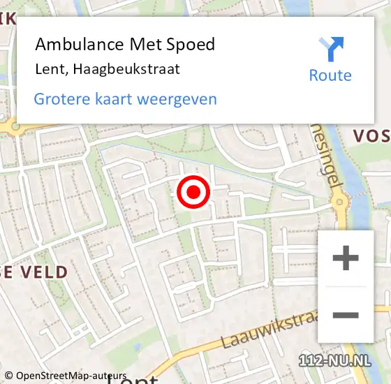 Locatie op kaart van de 112 melding: Ambulance Met Spoed Naar Lent, Haagbeukstraat op 10 juli 2019 18:28