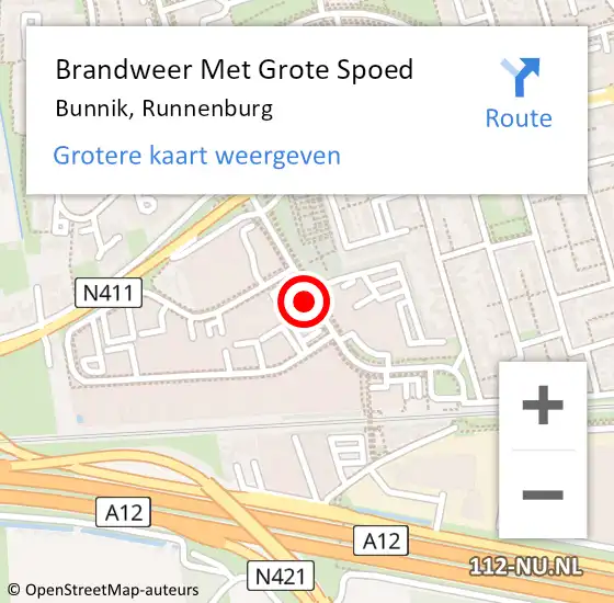 Locatie op kaart van de 112 melding: Brandweer Met Grote Spoed Naar Bunnik, Runnenburg op 10 juli 2019 18:56