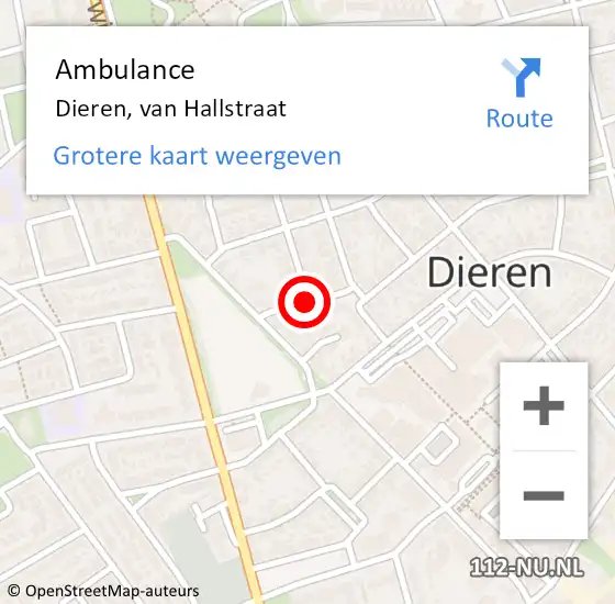 Locatie op kaart van de 112 melding: Ambulance Dieren, van Hallstraat op 10 juli 2019 21:22