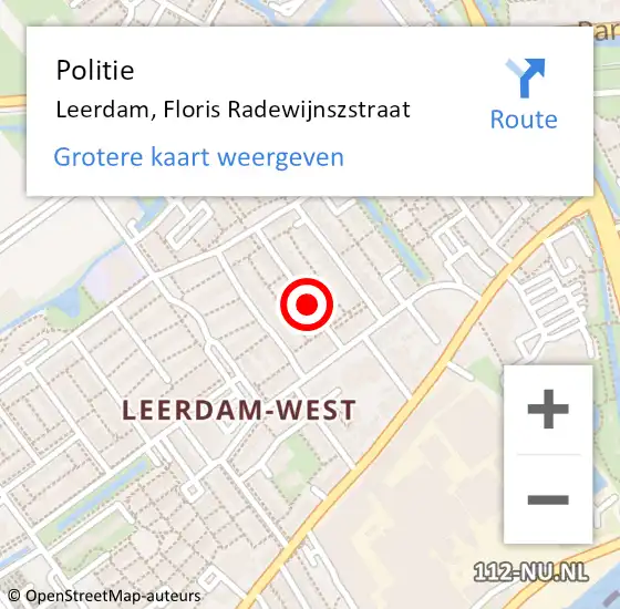 Locatie op kaart van de 112 melding: Politie Leerdam, Floris Radewijnszstraat op 10 juli 2019 21:29