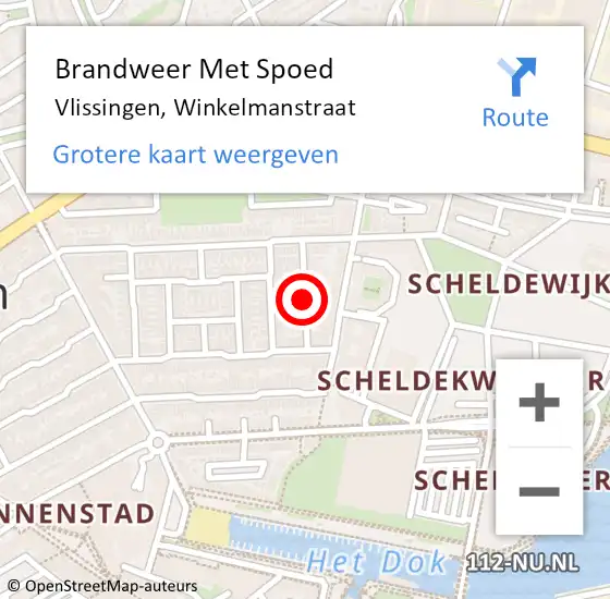 Locatie op kaart van de 112 melding: Brandweer Met Spoed Naar Vlissingen, Winkelmanstraat op 10 juli 2019 21:49