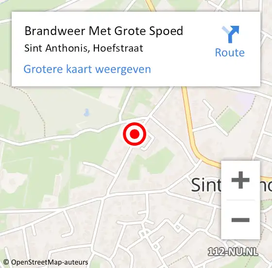 Locatie op kaart van de 112 melding: Brandweer Met Grote Spoed Naar Sint Anthonis, Hoefstraat op 10 juli 2019 22:49