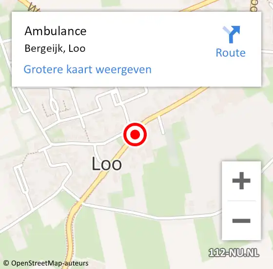 Locatie op kaart van de 112 melding: Ambulance Bergeijk, Loo op 10 juli 2019 23:10