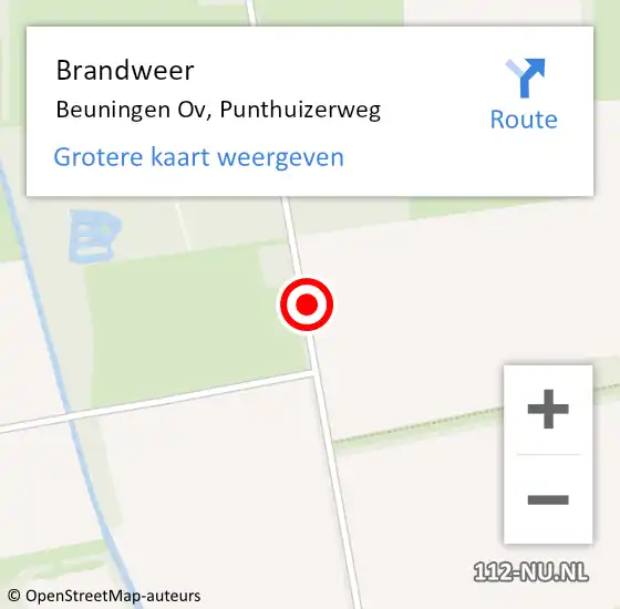 Locatie op kaart van de 112 melding: Brandweer Beuningen Ov, Punthuizerweg op 11 juli 2019 00:35