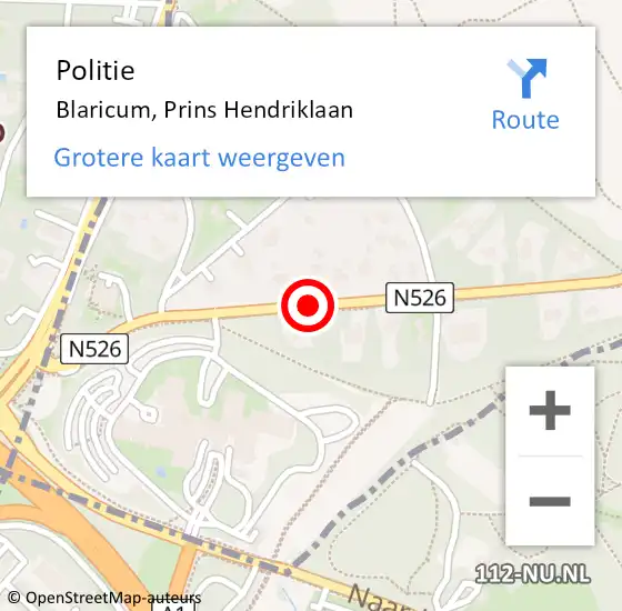 Locatie op kaart van de 112 melding: Politie Blaricum, Prins Hendriklaan op 11 juli 2019 01:04