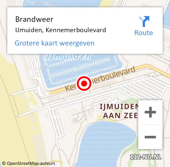 Locatie op kaart van de 112 melding: Brandweer IJmuiden, Kennemerboulevard op 11 juli 2019 01:08