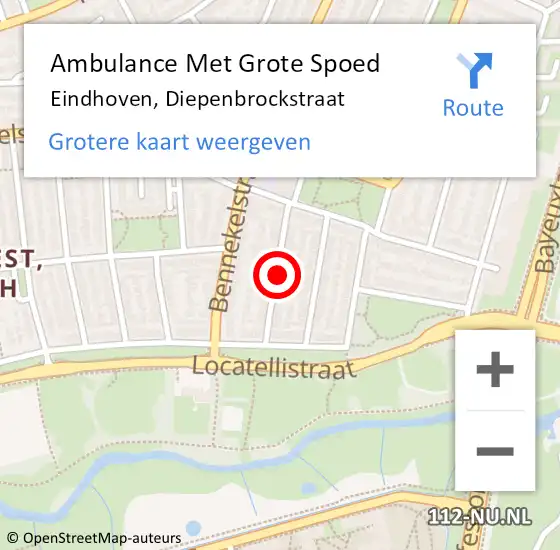 Locatie op kaart van de 112 melding: Ambulance Met Grote Spoed Naar Eindhoven, Diepenbrockstraat op 11 juli 2019 04:48