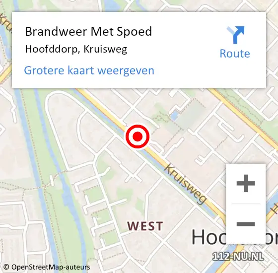 Locatie op kaart van de 112 melding: Brandweer Met Spoed Naar Hoofddorp, Kruisweg op 11 juli 2019 06:46