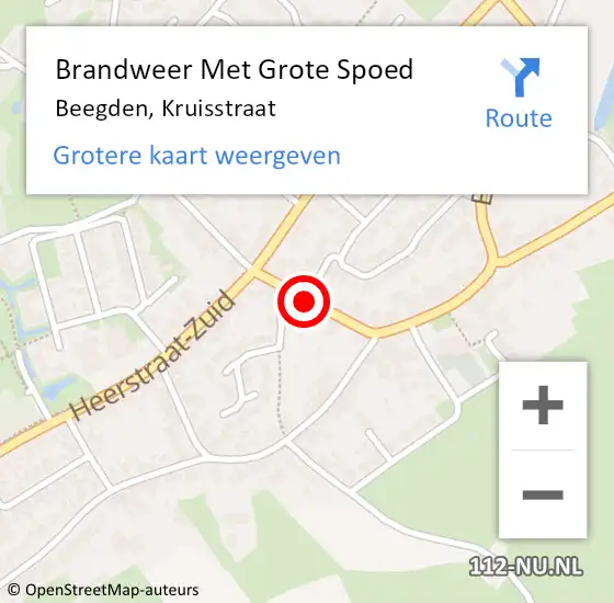 Locatie op kaart van de 112 melding: Brandweer Met Grote Spoed Naar Beegden, Kruisstraat op 11 juli 2019 07:04