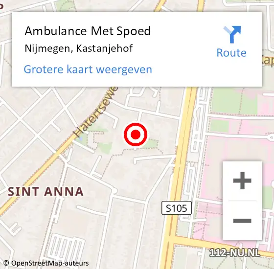 Locatie op kaart van de 112 melding: Ambulance Met Spoed Naar Nijmegen, Kastanjehof op 11 juli 2019 07:43