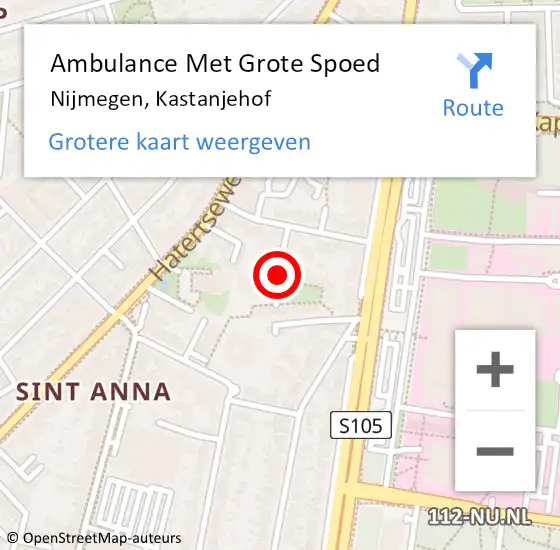 Locatie op kaart van de 112 melding: Ambulance Met Grote Spoed Naar Nijmegen, Kastanjehof op 11 juli 2019 08:16