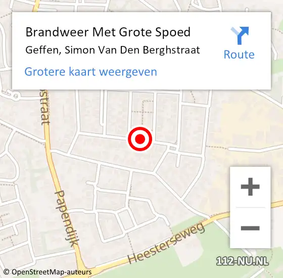 Locatie op kaart van de 112 melding: Brandweer Met Grote Spoed Naar Geffen, Simon Van Den Berghstraat op 11 juli 2019 08:20