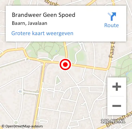 Locatie op kaart van de 112 melding: Brandweer Geen Spoed Naar Baarn, Javalaan op 11 juli 2019 09:06