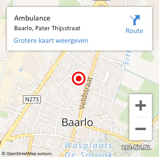 Locatie op kaart van de 112 melding: Ambulance Baarlo, Pater Thijsstraat op 11 juli 2019 09:52