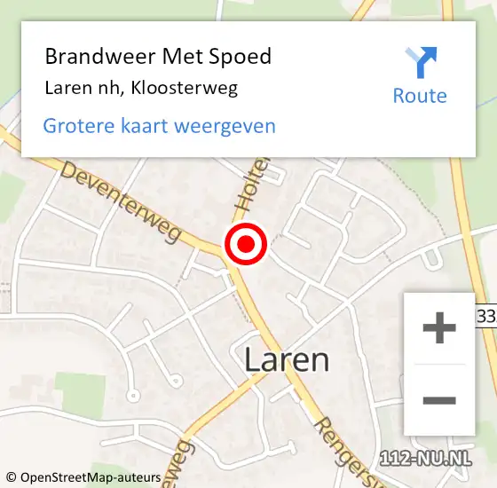 Locatie op kaart van de 112 melding: Brandweer Met Spoed Naar Laren nh, Kloosterweg op 11 juli 2019 10:58