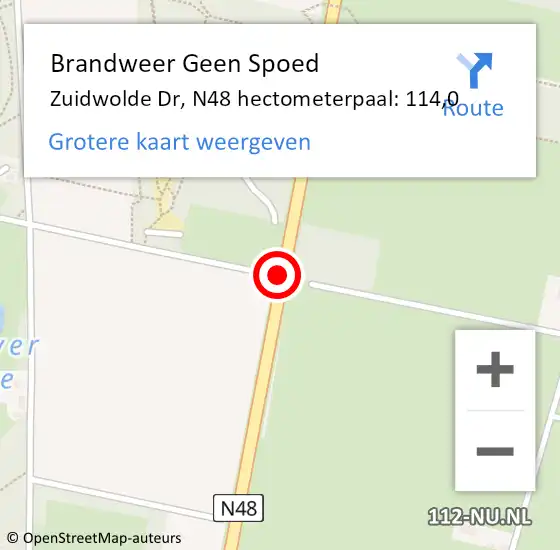 Locatie op kaart van de 112 melding: Brandweer Geen Spoed Naar Zuidwolde Dr, N48 hectometerpaal: 114,0 op 11 juli 2019 11:15