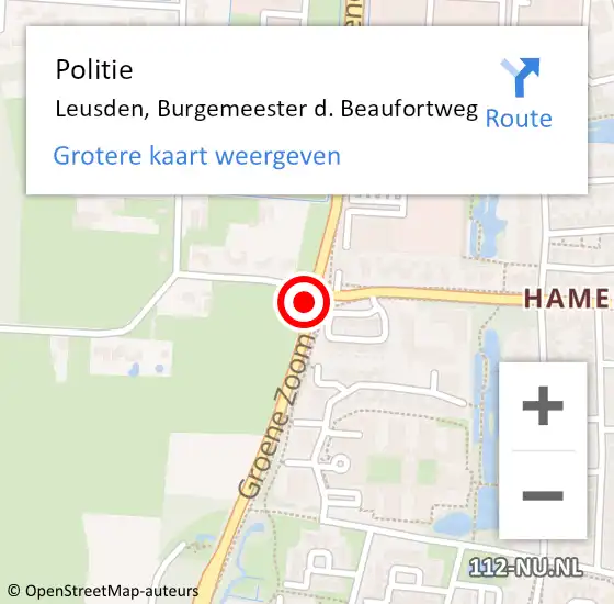 Locatie op kaart van de 112 melding: Politie Leusden, Burgemeester De Beaufortweg op 11 juli 2019 12:23