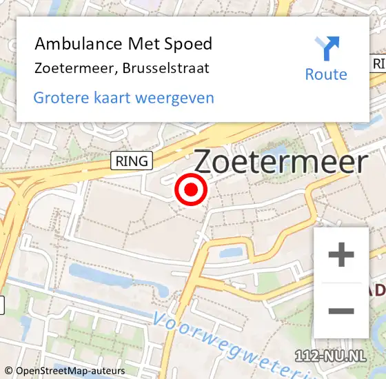 Locatie op kaart van de 112 melding: Ambulance Met Spoed Naar Zoetermeer, Brusselstraat op 11 juli 2019 13:18