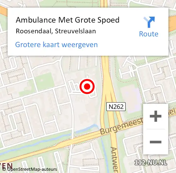 Locatie op kaart van de 112 melding: Ambulance Met Grote Spoed Naar Roosendaal, Streuvelslaan op 11 juli 2019 15:07